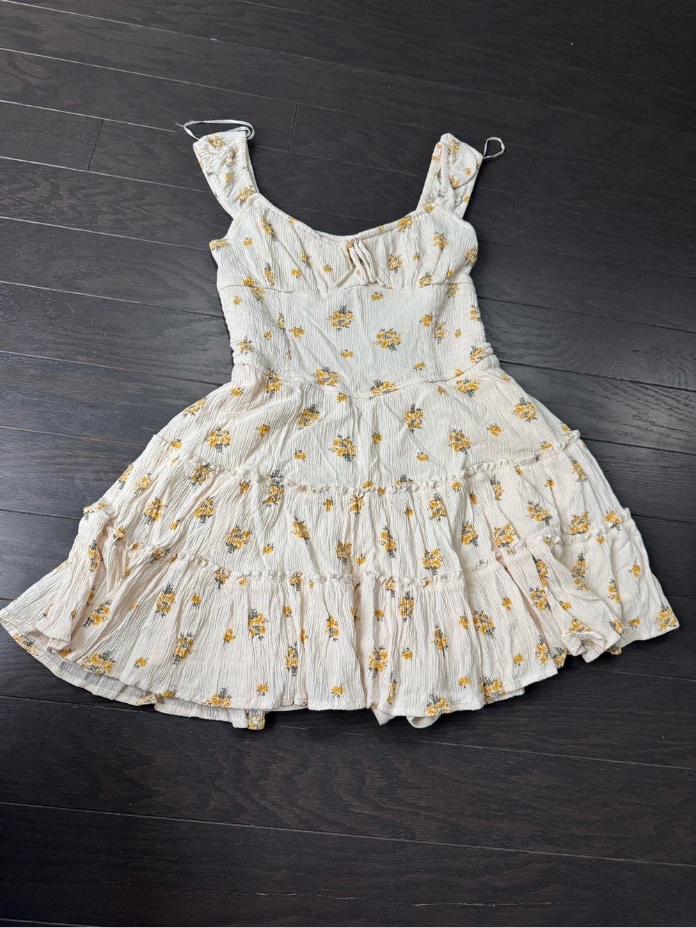 Aeropostale Cream Floral Tiered Romper with Yellow Flower Print